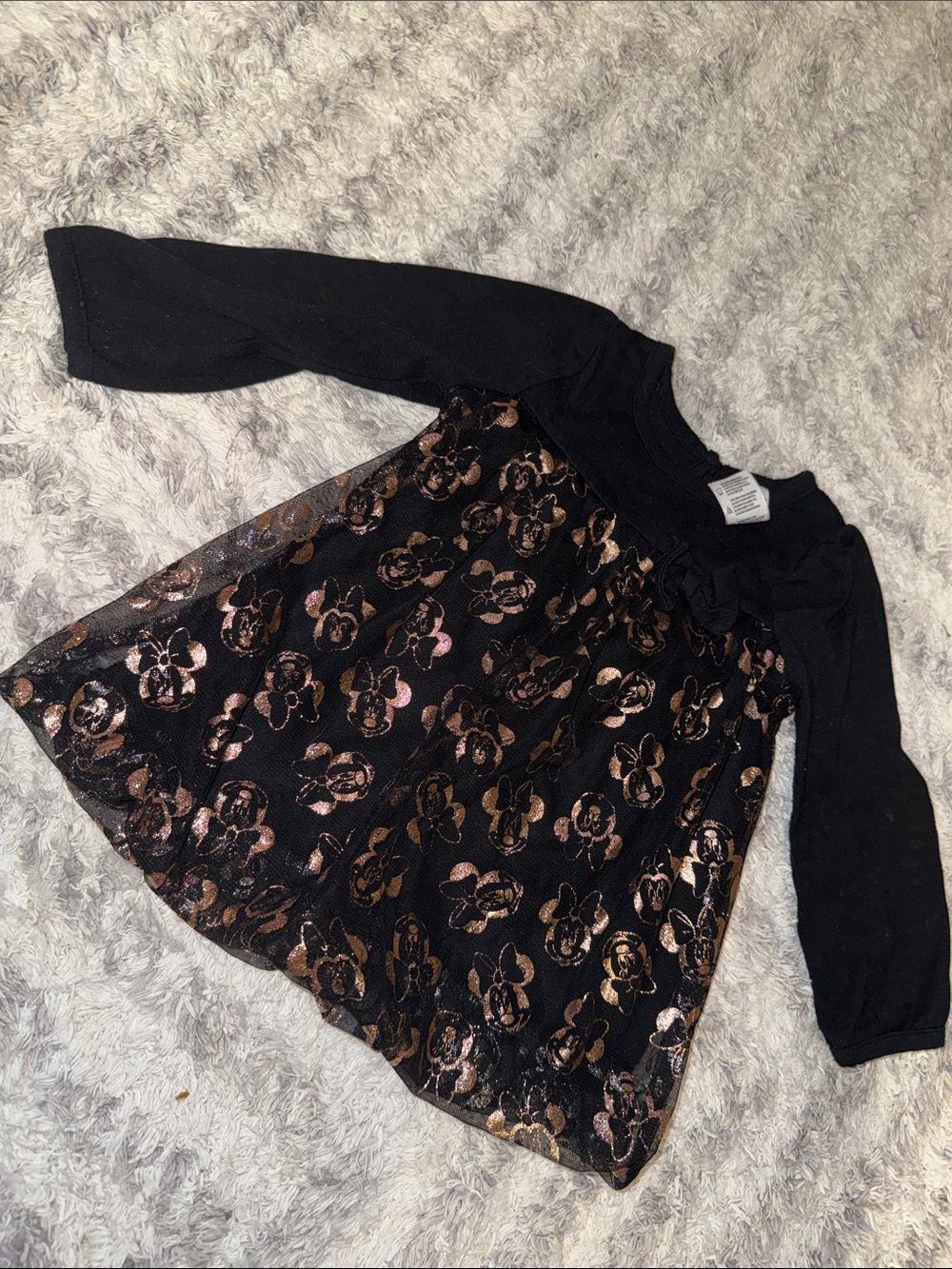12-18m vintage Disney Black Baby Dress with Rose Gold Foil Floral Minnie Mouse